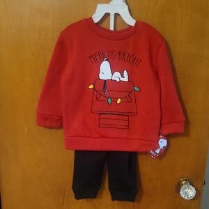 Peanuts Red Snoopy Holiday Sweatshirt and Black Pants Set
